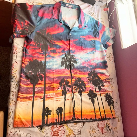 Misslook mens palm tree sunset design casual button down collared shirt, XXL - Picture 12 of 12